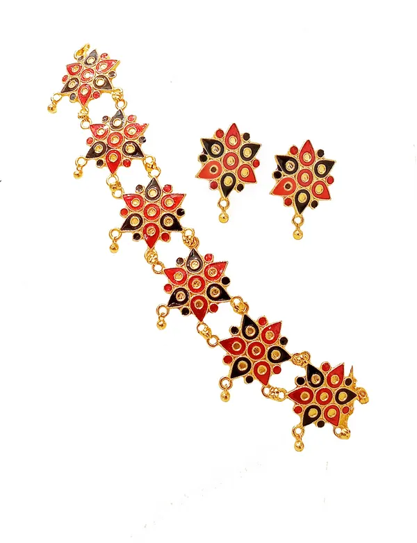 Assamese_Traditional_Gold_Plated_Red_Black_Colour_Golpata_Necklace_Set_For_Women_&_Girls